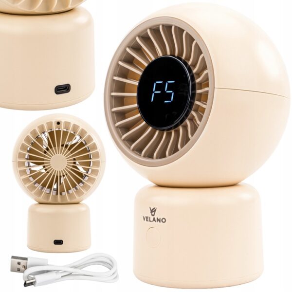 Stolní ventilátor, béžový | Velano je kompaktní a bezdrátový přístroj s tichým chodem, ideální pro použití v kanceláři, doma nebo při práci na počítači.