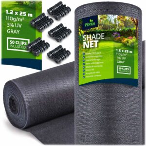 Stínicí síť + 50 klipů, 110g/m2, 1,2x25m, šedá | Plonos vám poskytne spolehlivou ochranu před sluncem, větrem a zvědavými pohledy na zahradě či balkoně.