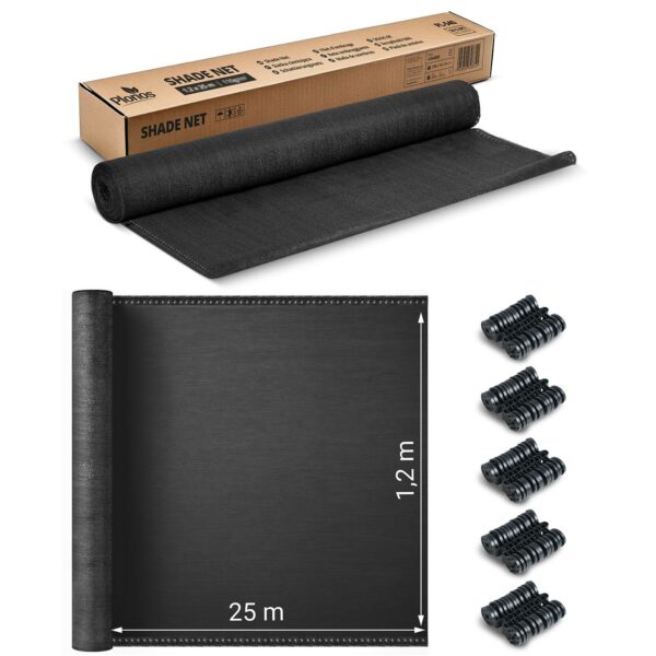 Stínící síť + 50 klipů, 140g/m2, 1,2x25m, šedá | Plonos - Image 2