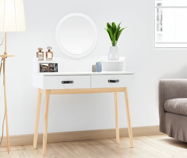 Toaletní stolek se zrcadlem, 100x40x139cm | bílý - Image 6
