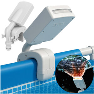 Kašna do bazénu, LED | INTEX snadno se připevní k rámu nadzemního bazénu a funguje bez elektřiny díky hydroelektrickému generátoru.