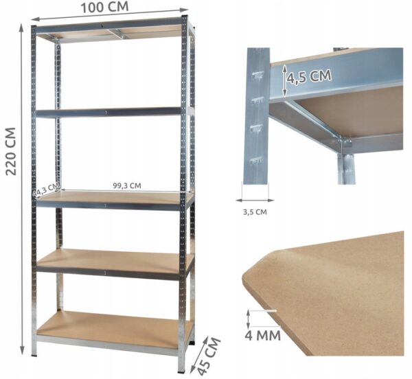 Kovový úložný regál, 220x100x45cm, 875kg | Malatec - Image 2