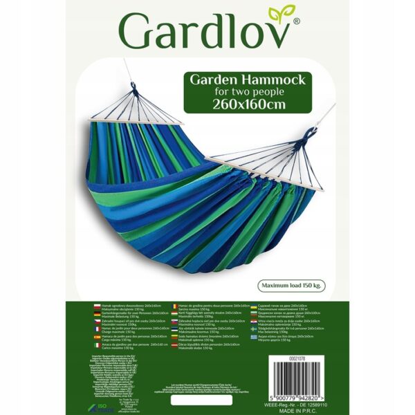Dvojitá houpací síť, 260x160cm, modro-zelená | Gardlov - Image 8
