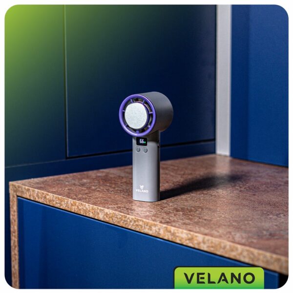 Ruční akumulátorový ventilátor, šedo-fialový | Velano - Image 12