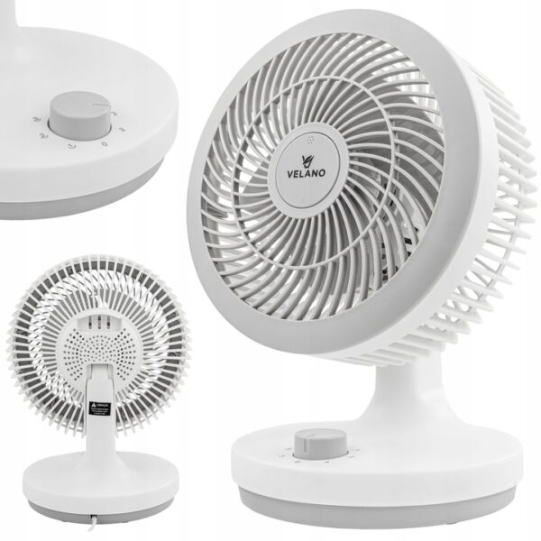 Stolní ventilátor, bílý | Velano zajistí příjemné ochlazení v horkých dnech díky nastavitelné intenzitě, oscilaci a možnosti přidání vůně.