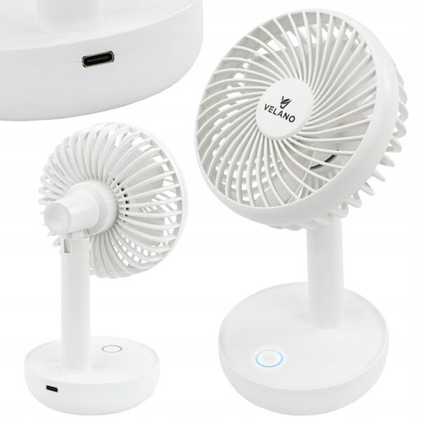 Stolní ventilátor VELWEBS0012, bílý | Velano je kompaktní a tichý bezdrátový ventilátor, ideální pro použití v kanceláři, doma nebo na cestách.