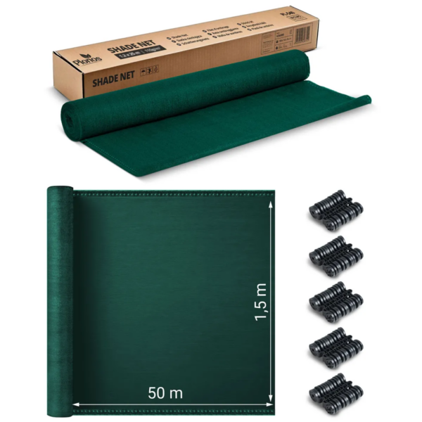 Stínící síť + 50 klipů, 110g/m2, 1,5x50m, zelená | Plonos - Image 4