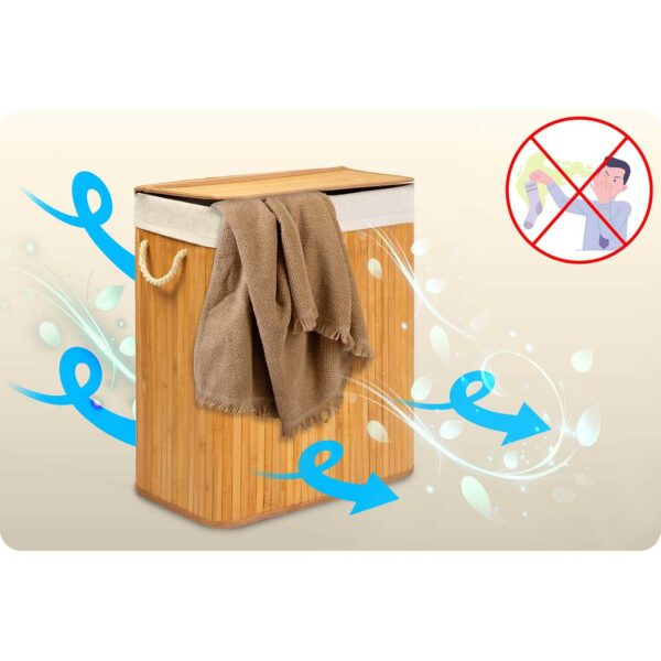 Bambusový prádelní koš s víkem, 100L, přírodní | Massido - Image 5