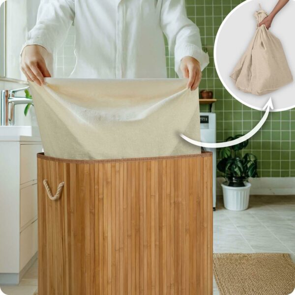 Bambusový prádelní koš s víkem, 100L, přírodní | Massido - Image 9