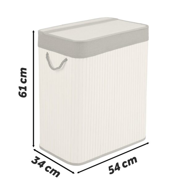 Bambusový prádelní koš s víkem, 100L, bílý | Massido - Image 2