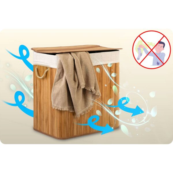 Bambusový prádelní koš s víkem, 150L, přírodní | Massido - Image 5