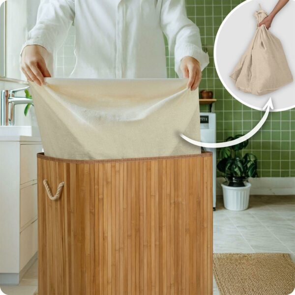 Bambusový prádelní koš s víkem, 150L, přírodní | Massido - Image 9