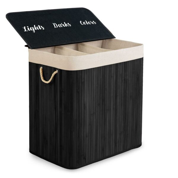 Bambusový prádelní koš s víkem, 150L, černý | Massido - Image 3