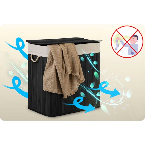 Bambusový prádelní koš s víkem, 150L, černý | Massido - Image 7