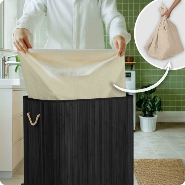 Bambusový prádelní koš s víkem, 150L, černý | Massido - Image 9