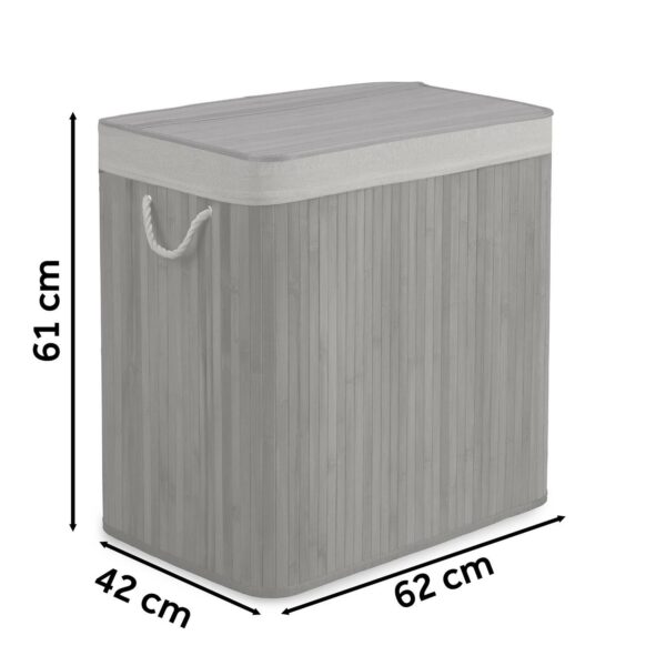Bambusový prádelní koš s víkem, 150L, šedý | Massido - Image 2