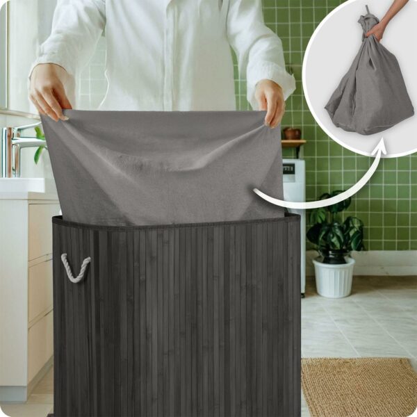 Bambusový prádelní koš s víkem, 150L, šedý | Massido - Image 4