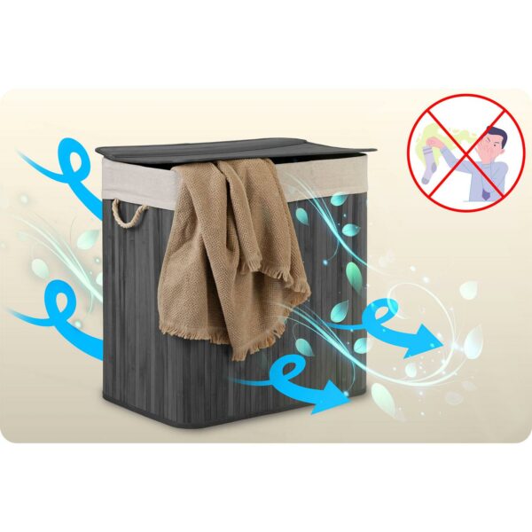 Bambusový prádelní koš s víkem, 150L, šedý | Massido - Image 6