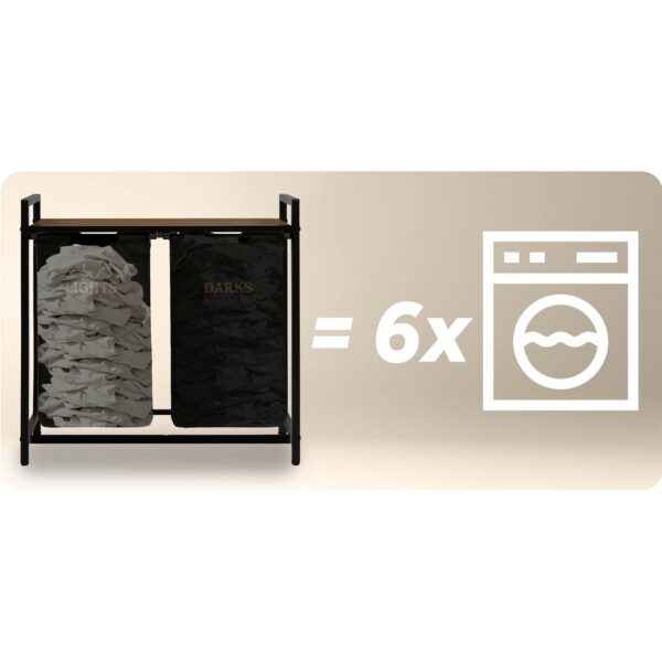 Dvoukomorový prádelní koš s rámem, 80L, černý | Massido - Image 8