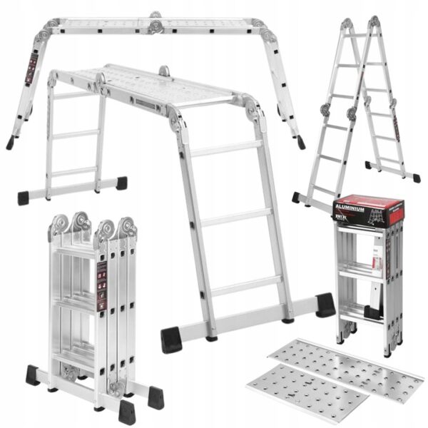 Skládací hlinkový žebřík s plošinou, 4x3, 346cm | KD4070 nabízí stabilní a flexibilní řešení pro různé práce v interiéru i exteriéru.