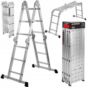 Skládací hlinkový žebřík s plošinou, 4×4, 460cm | KD4071 nabízí stabilní a flexibilní řešení pro různé práce v interiéru i exteriéru.