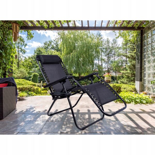 Skládací lehátko se stolkem, černé | Garden Line - Image 14