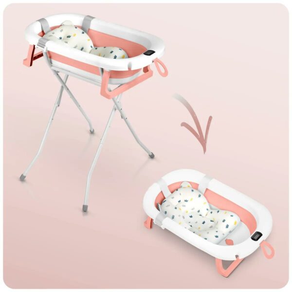 Skládací dětská vanička se stojanem RK-287, bílo-růžová | Ricokids - Image 10