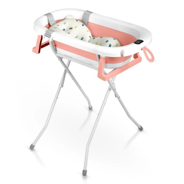 Skládací dětská vanička se stojanem RK-287, bílo-růžová | Ricokids - Image 4