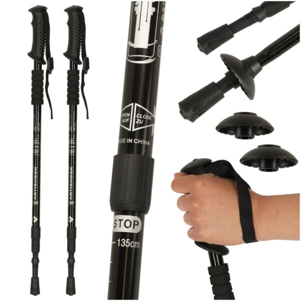 Trekingové hole, 135cm | černé jsou vhodné pro nordic walking ale i pro turistiku, nabízejí oporu a pohodlí při pohybu v přírodě.