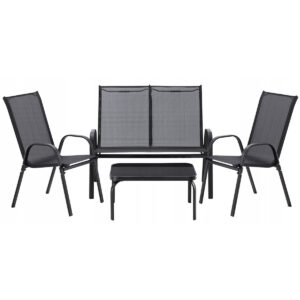 Zahradní sestava, černá, 2 židle, pohovka, stůl | Garden Line poskytuje pohodlné sezení, je ideální pro relaxaci či stolování na terase.