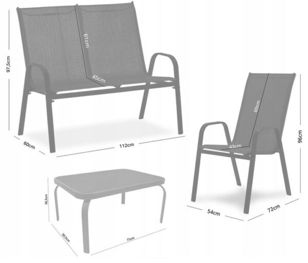 Zahradní sestava, černá, 2 židle, pohovka, stůl | Garden Line - Image 3
