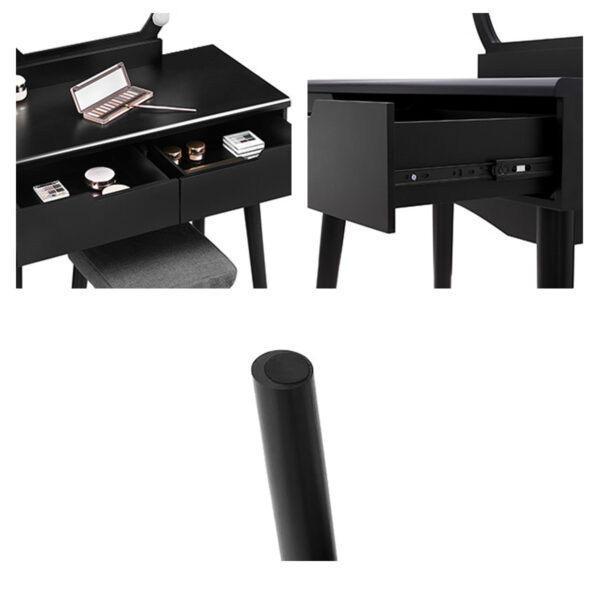 Toaletní stolek s osvětlením a taburetem, černý | Songmics - Image 4