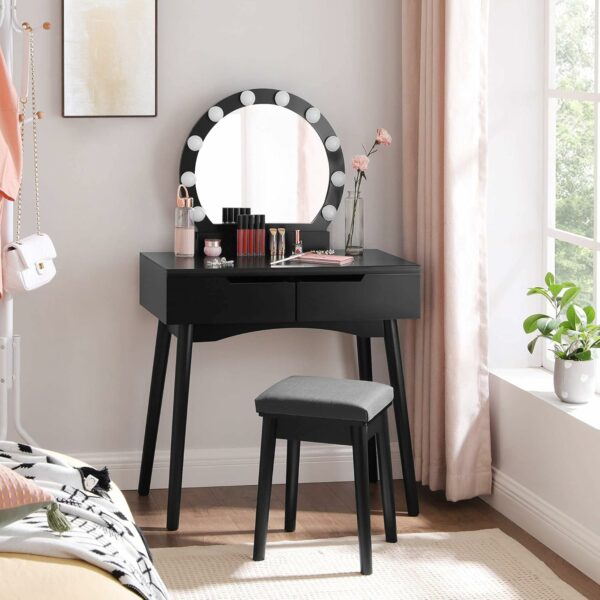 Toaletní stolek s osvětlením a taburetem, černý | Songmics - Image 7