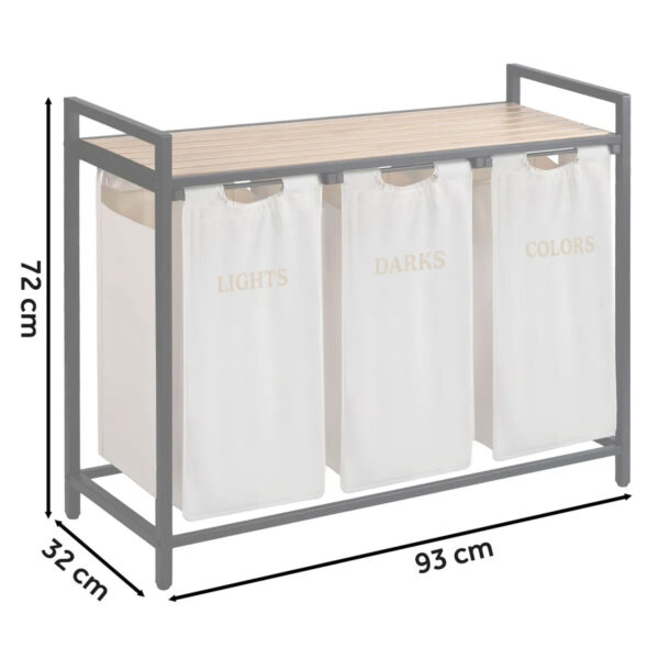 Tříkomorový prádelní koš s rámem, 120L, bílý | Massido - Image 2
