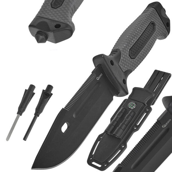 Taktický nůž BLACK SURVIVAL SERIES, 275/135mm | GEKO se speciálním pouzdrem v černém provedení je robustní nástroj určený pro outdoor i obranné použití.
