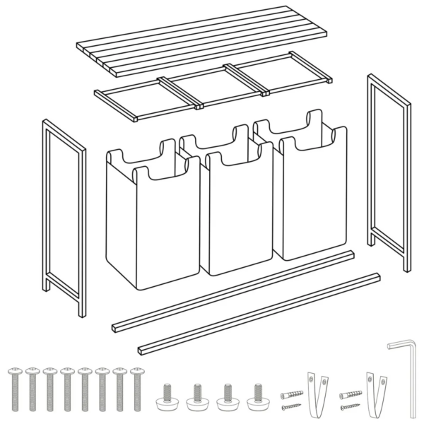 Tříkomorový prádelní koš s rámem, 120L, černý | Massido - Image 3