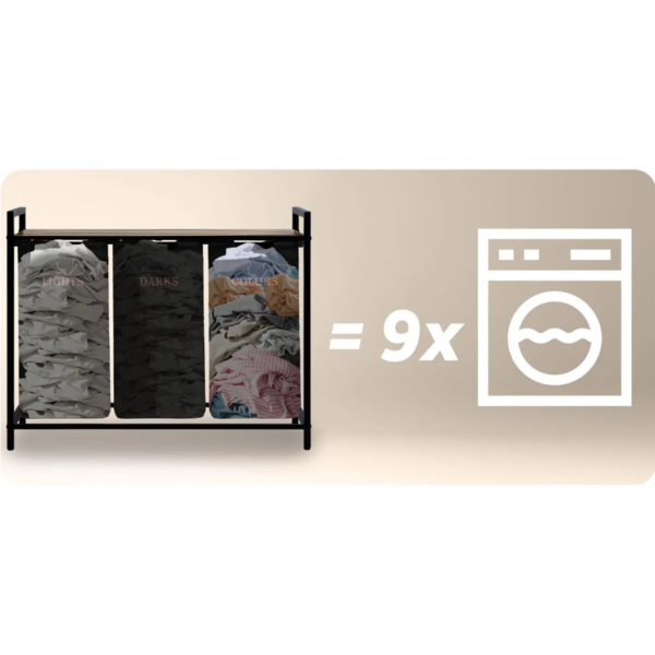 Tříkomorový prádelní koš s rámem, 120L, černý | Massido - Image 8