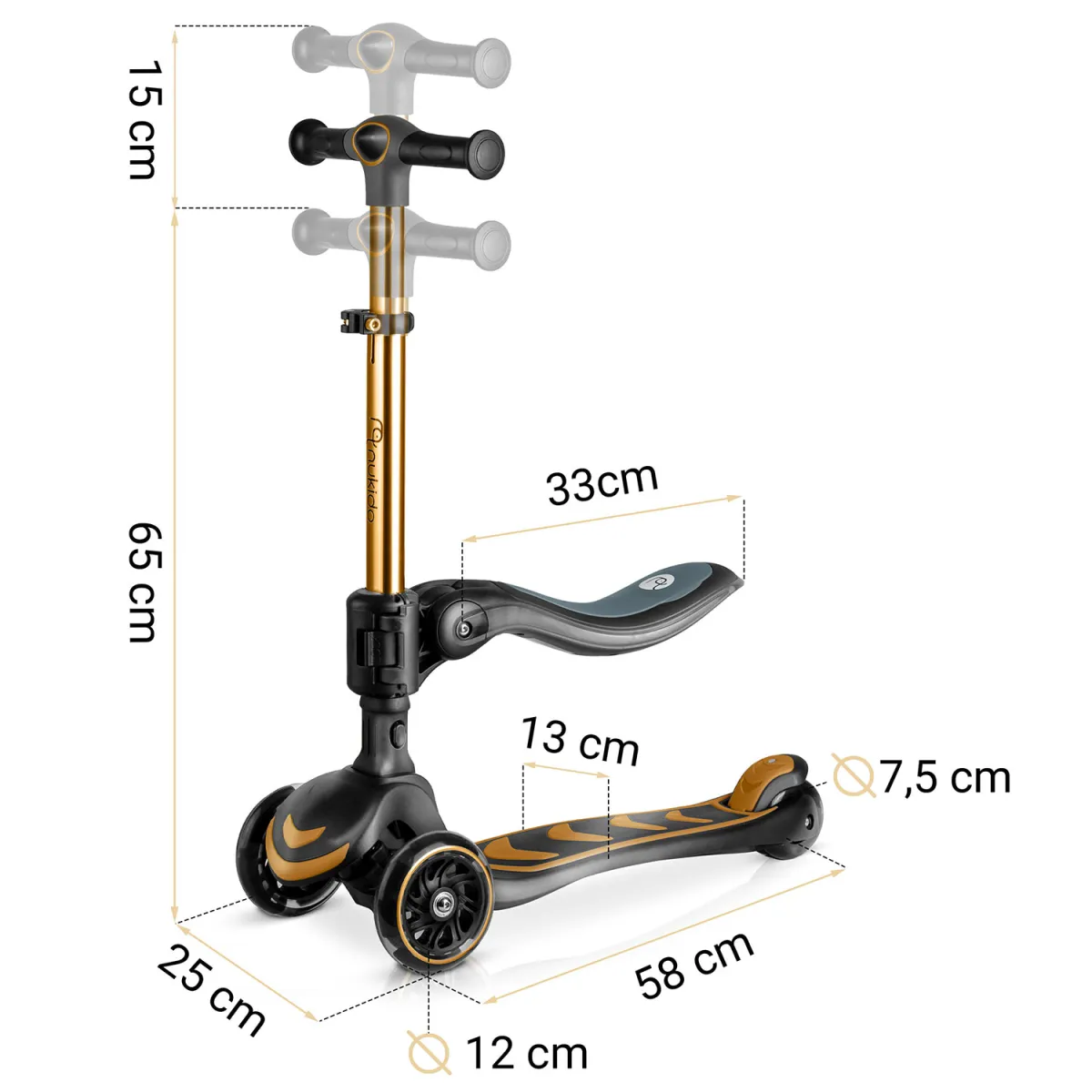 Tříkolová koloběžka, zlatá | Nukido Flippo - Image 2