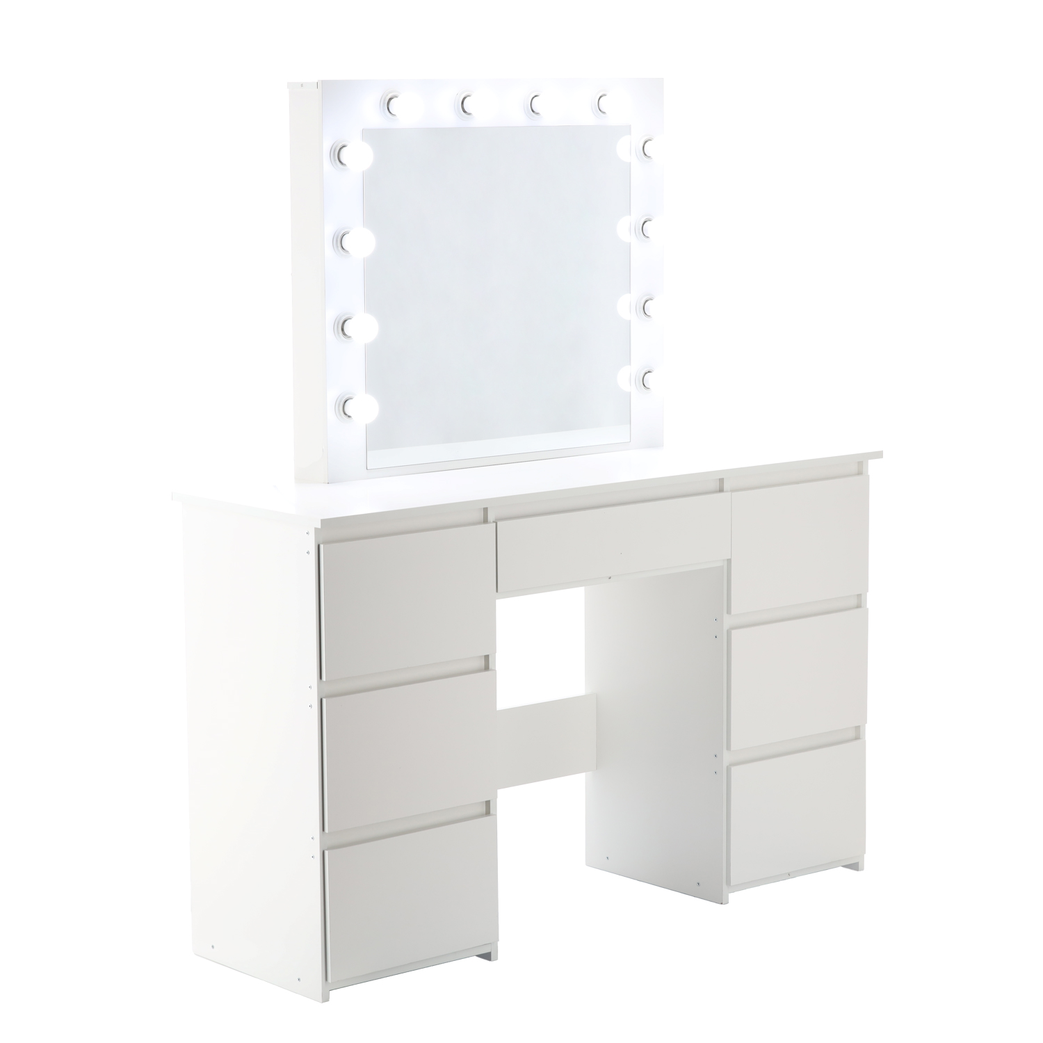 Toaletní stolek s LED osvětlením, 7 zásuvek | bílý