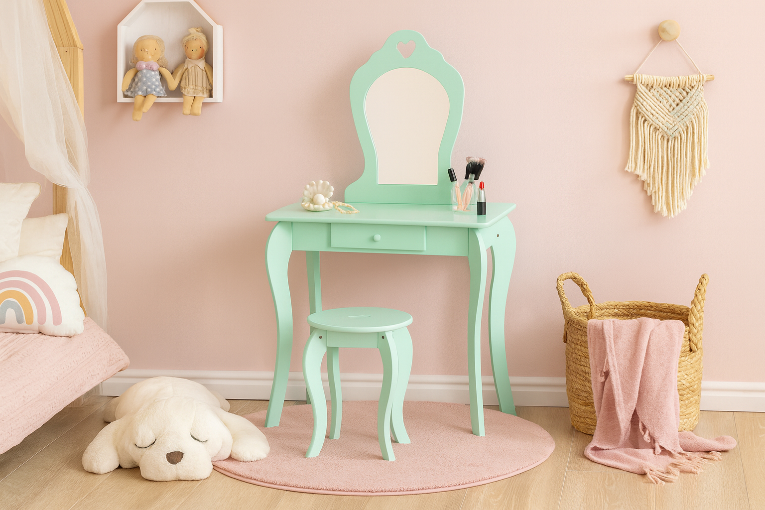 Dětský kosmetický stolek se zrcadlem | zelený - Image 6