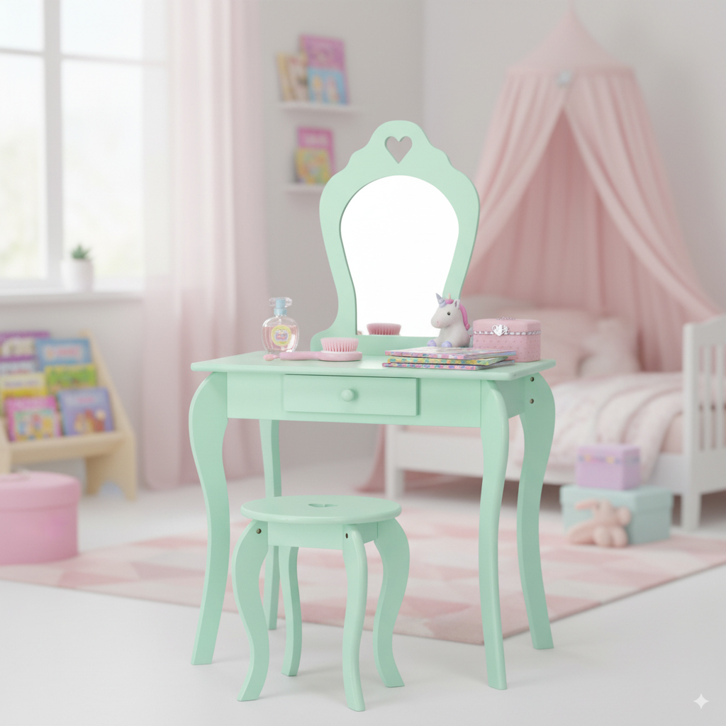Dětský kosmetický stolek se zrcadlem | zelený - Image 7