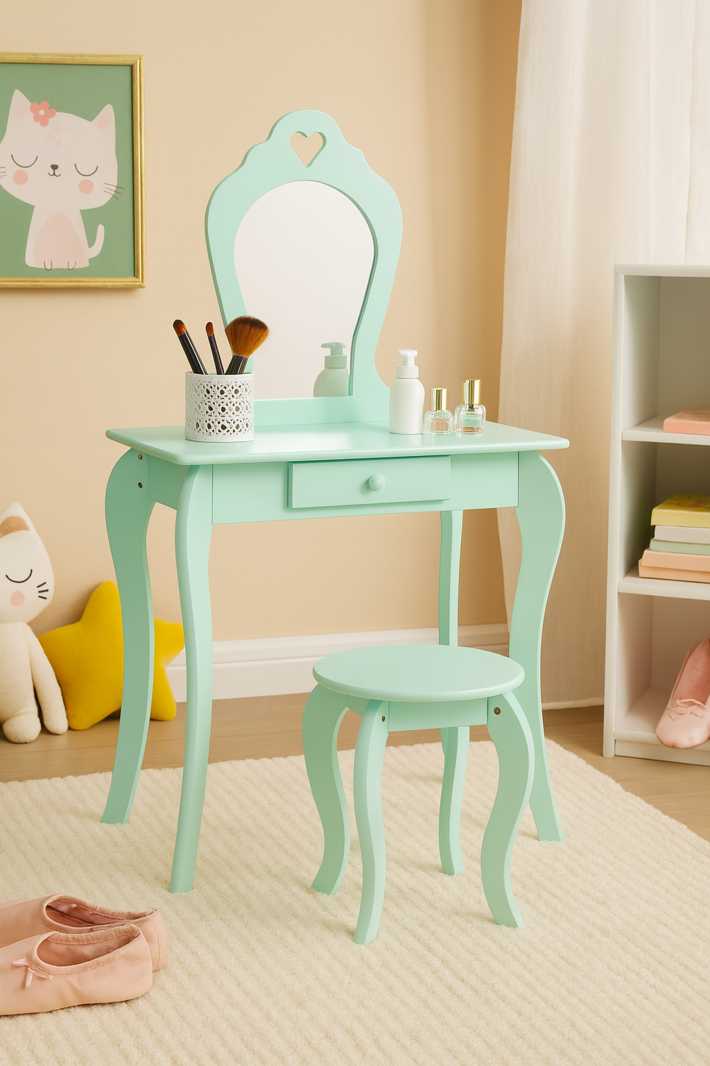 Dětský kosmetický stolek se zrcadlem | zelený - Image 8