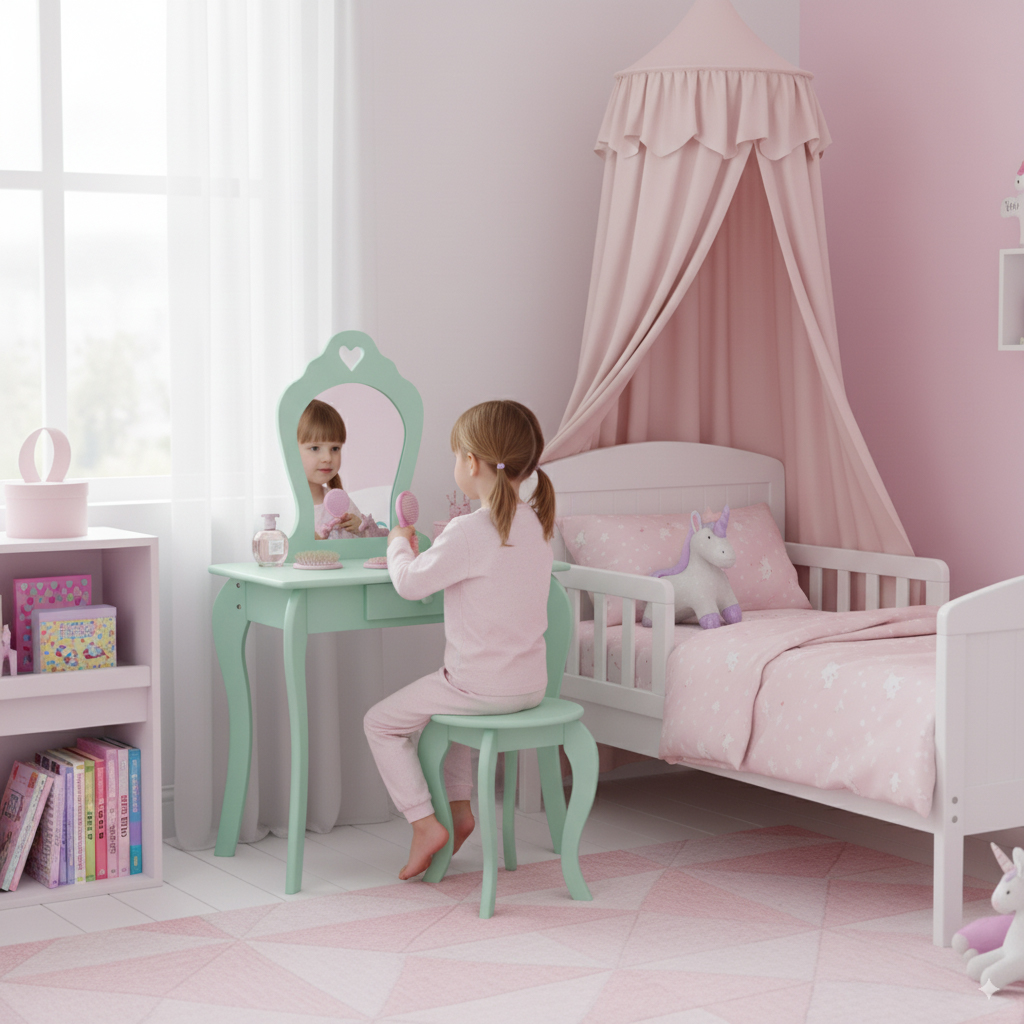 Dětský kosmetický stolek se zrcadlem | zelený - Image 9