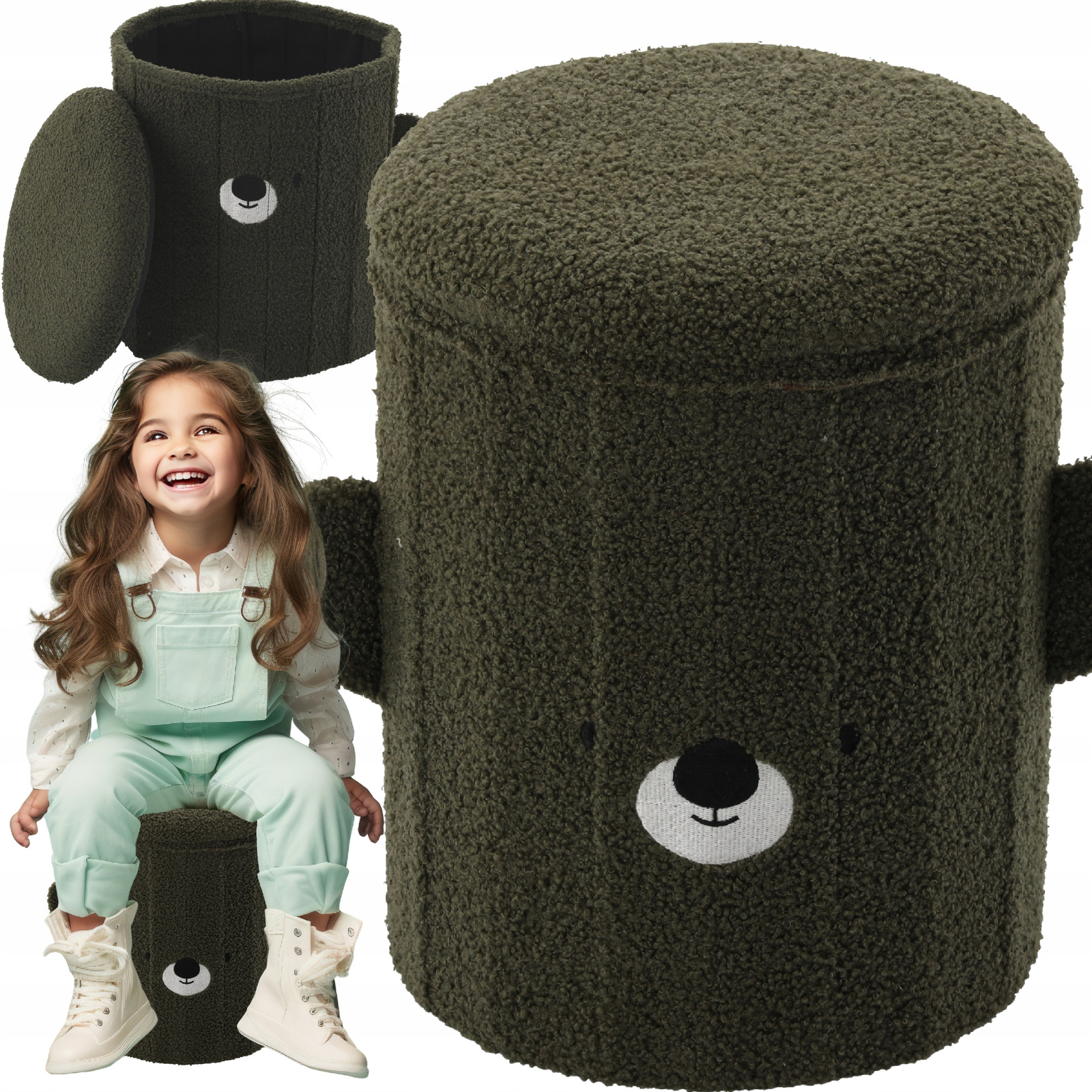 Dětská taburetka s úložným prostorem, 28x28x34cm | zelená - Image 8